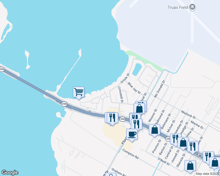 map of restaurants, bars, coffee shops, grocery stores, and more near 958 Oriole Street in Corpus Christi