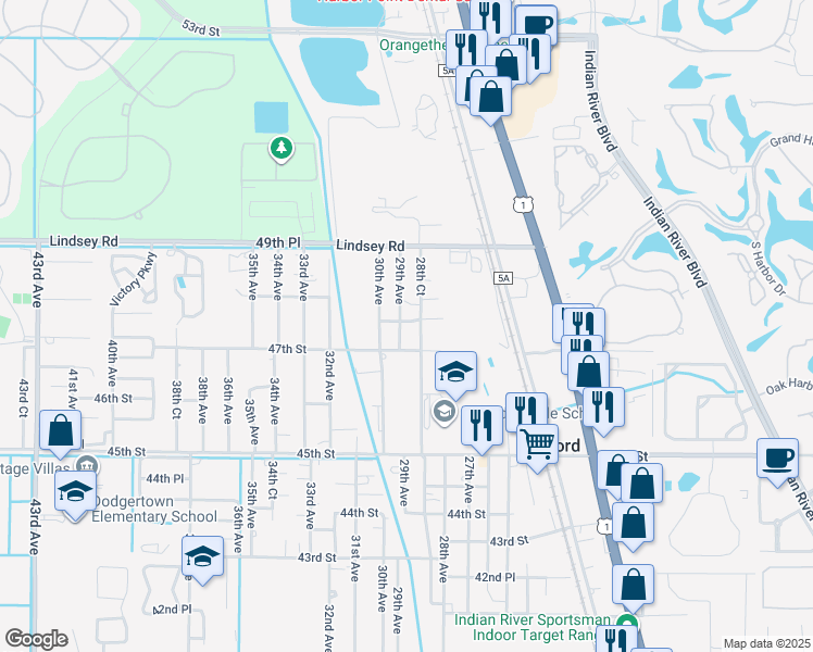map of restaurants, bars, coffee shops, grocery stores, and more near 4730 29th Avenue in Vero Beach
