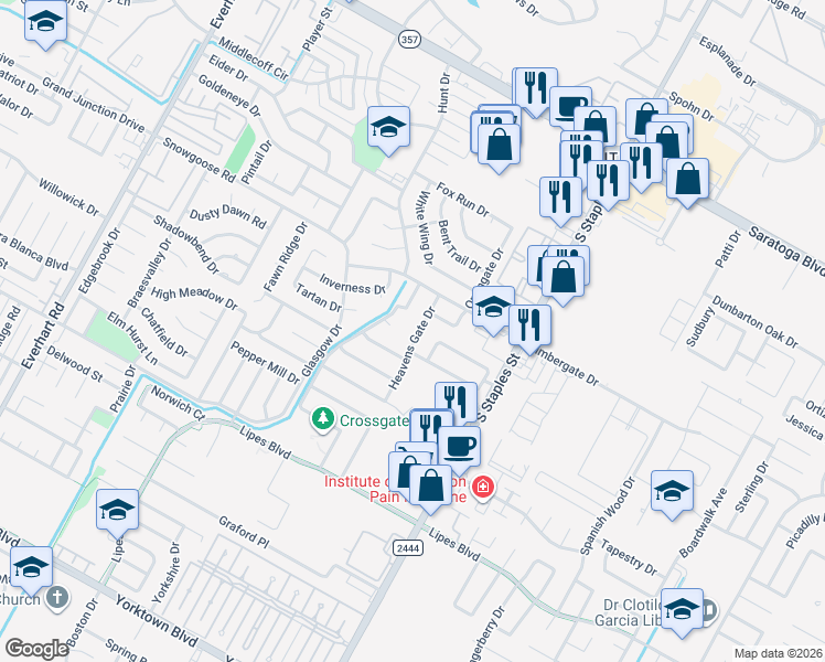 map of restaurants, bars, coffee shops, grocery stores, and more near 6741 Heavens Gate Drive in Corpus Christi