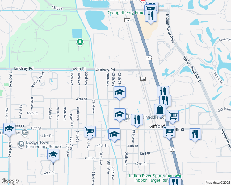 map of restaurants, bars, coffee shops, grocery stores, and more near 4730 29th Avenue in Vero Beach
