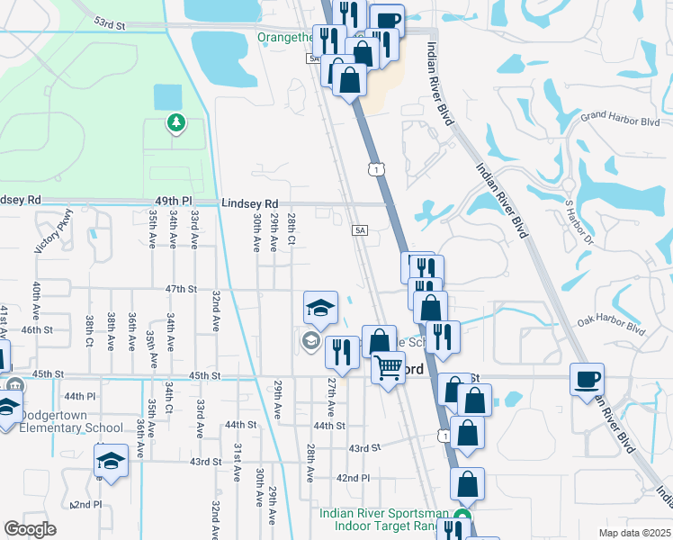 map of restaurants, bars, coffee shops, grocery stores, and more near 2675 47th Place in Vero Beach