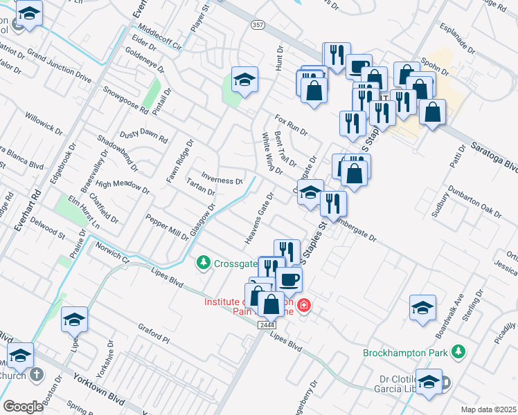 map of restaurants, bars, coffee shops, grocery stores, and more near 6741 Heavens Gate Drive in Corpus Christi