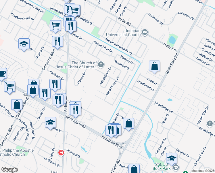 map of restaurants, bars, coffee shops, grocery stores, and more near 2521 Wind Hollow Drive in Corpus Christi