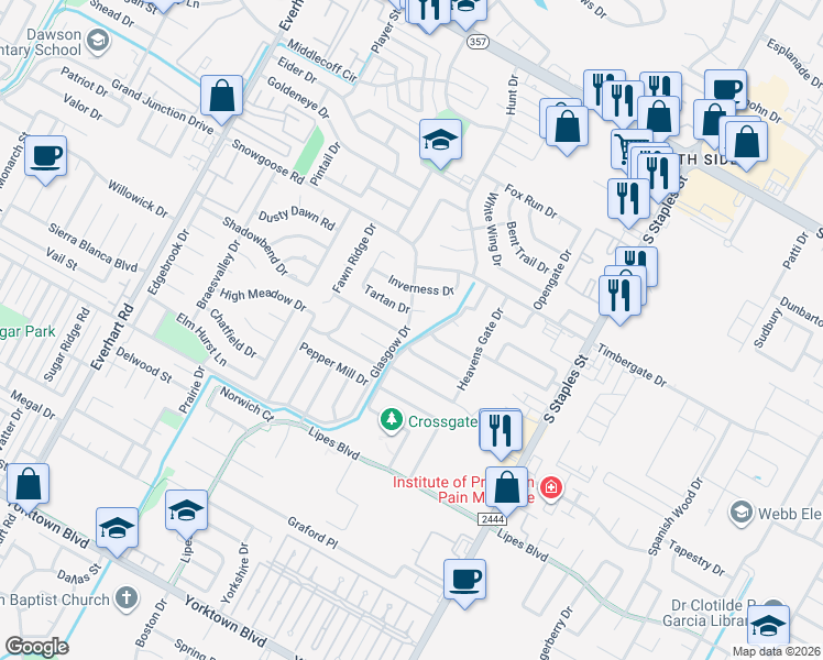 map of restaurants, bars, coffee shops, grocery stores, and more near 6846 Glasgow Drive in Corpus Christi