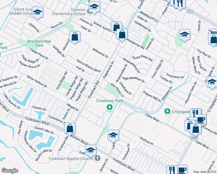 map of restaurants, bars, coffee shops, grocery stores, and more near 4930 Cedar Pass Drive in Corpus Christi