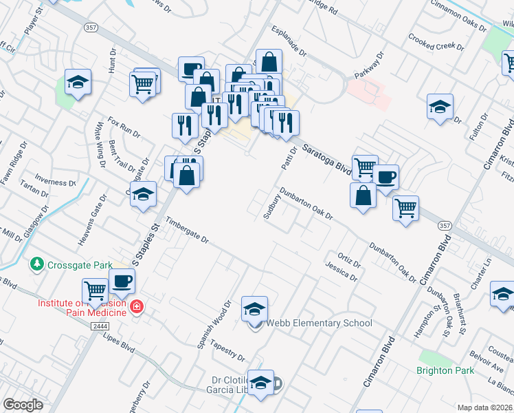 map of restaurants, bars, coffee shops, grocery stores, and more near 6733 Sudbury in Corpus Christi