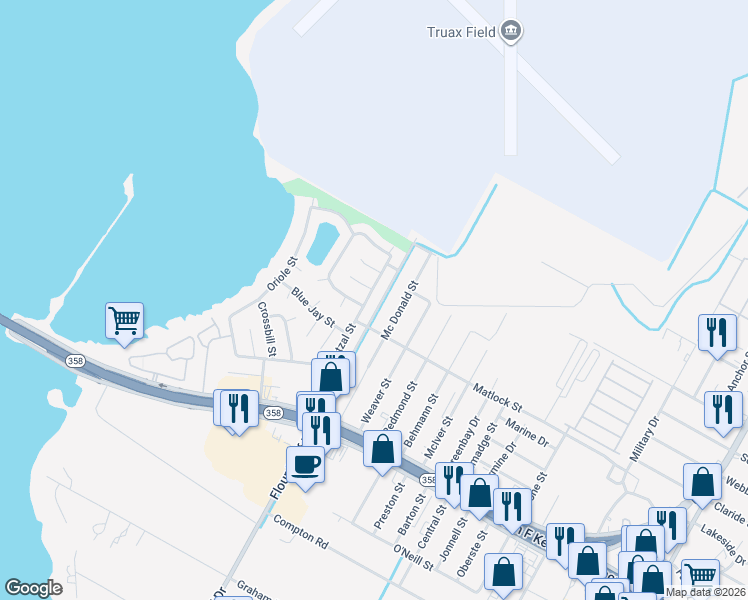 map of restaurants, bars, coffee shops, grocery stores, and more near 849 Quetzal Street in Corpus Christi