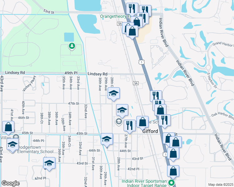map of restaurants, bars, coffee shops, grocery stores, and more near 2675 47th Place in Vero Beach
