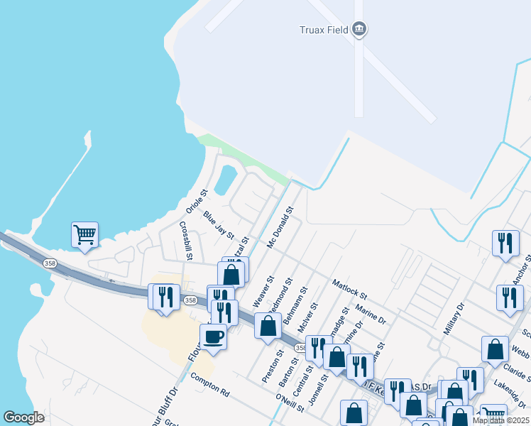 map of restaurants, bars, coffee shops, grocery stores, and more near 853 Quetzal Street in Corpus Christi