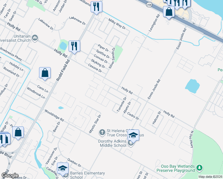 map of restaurants, bars, coffee shops, grocery stores, and more near 7622 Granite Drive in Corpus Christi
