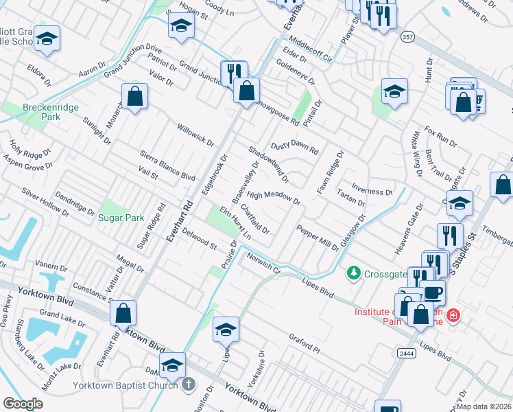 map of restaurants, bars, coffee shops, grocery stores, and more near 4917 Valley Mill Drive in Corpus Christi