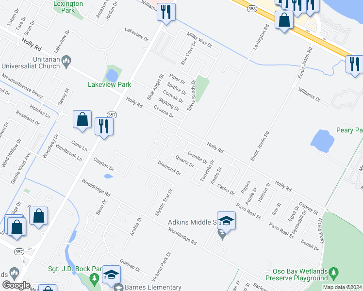 map of restaurants, bars, coffee shops, grocery stores, and more near 7514 Quartz Drive in Corpus Christi