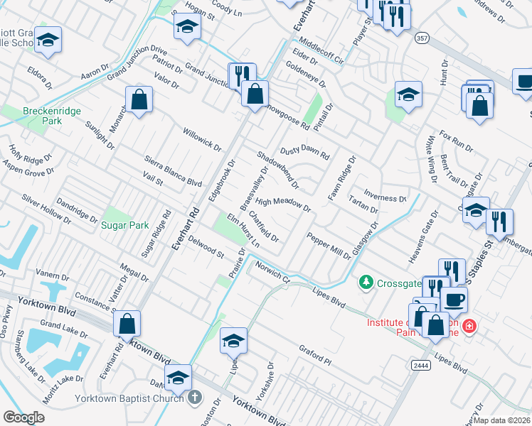 map of restaurants, bars, coffee shops, grocery stores, and more near 4917 Valley Mill Drive in Corpus Christi