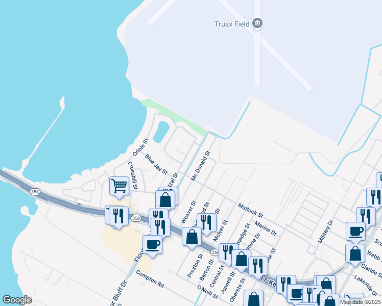 map of restaurants, bars, coffee shops, grocery stores, and more near 9571 Goldcrest Circle in Corpus Christi