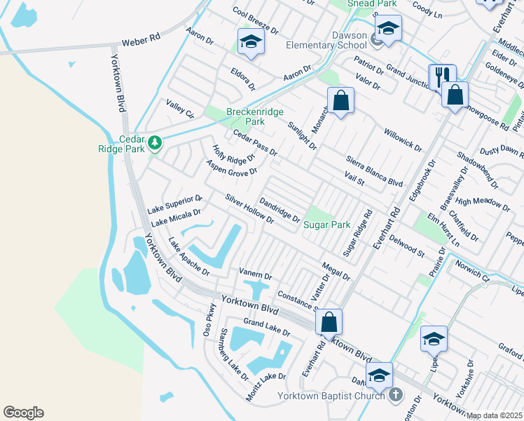 map of restaurants, bars, coffee shops, grocery stores, and more near 7313 Ridge Creek Drive in Corpus Christi