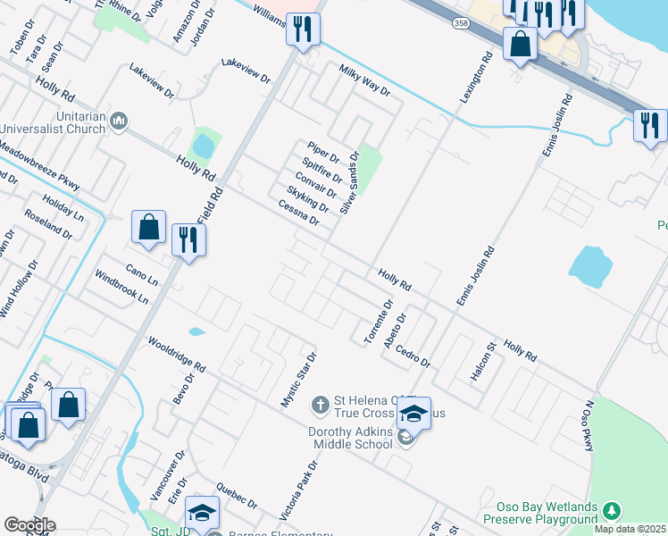 map of restaurants, bars, coffee shops, grocery stores, and more near 7506 Sable Creek Drive in Corpus Christi
