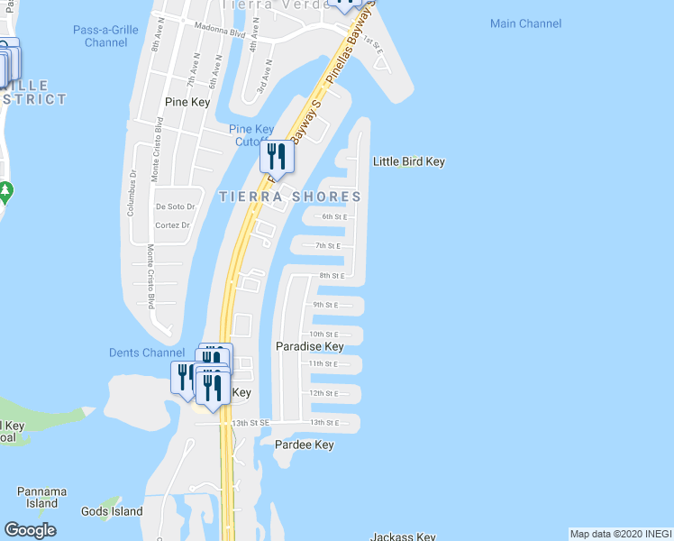 map of restaurants, bars, coffee shops, grocery stores, and more near 115 8th Street East in St. Petersburg