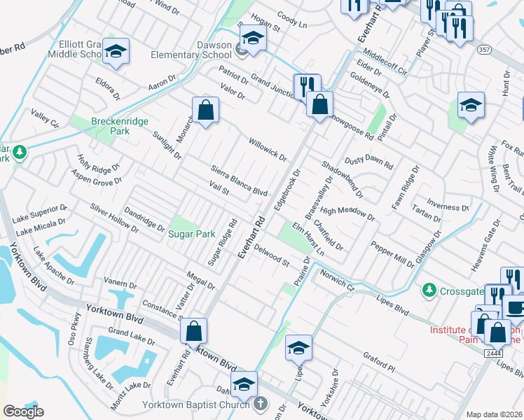 map of restaurants, bars, coffee shops, grocery stores, and more near 7130 Everhart Road in Corpus Christi