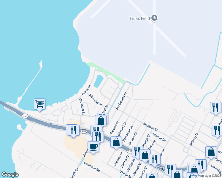 map of restaurants, bars, coffee shops, grocery stores, and more near 9571 Goldcrest Circle in Corpus Christi