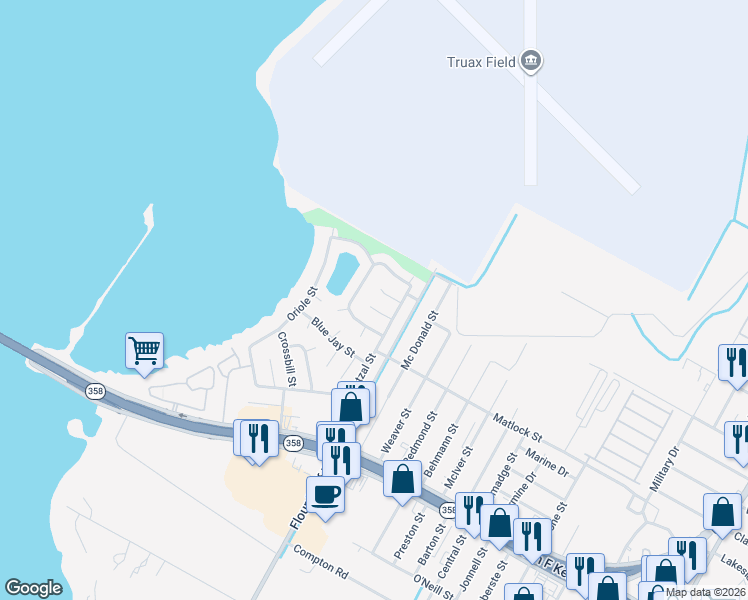 map of restaurants, bars, coffee shops, grocery stores, and more near 9571 Goldcrest Circle in Corpus Christi