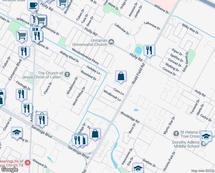 map of restaurants, bars, coffee shops, grocery stores, and more near 7103 Cano Lane in Corpus Christi