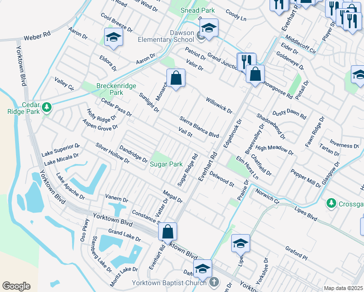 map of restaurants, bars, coffee shops, grocery stores, and more near 7201 Candy Ridge Road in Corpus Christi