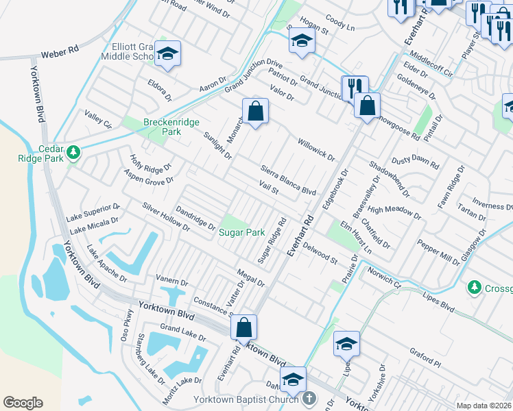 map of restaurants, bars, coffee shops, grocery stores, and more near 7201 Candy Ridge Road in Corpus Christi