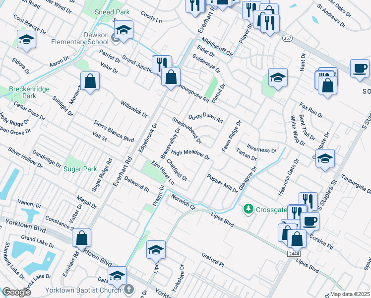 map of restaurants, bars, coffee shops, grocery stores, and more near 4926 High Meadow Dr in Corpus Christi
