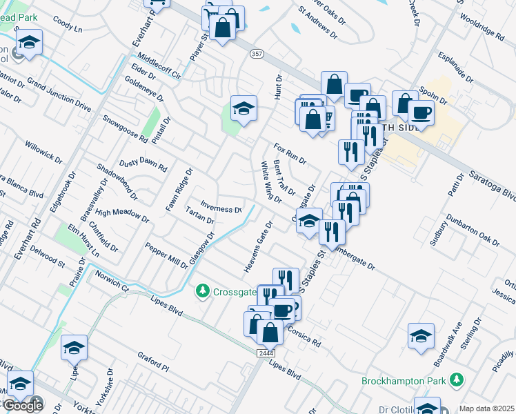 map of restaurants, bars, coffee shops, grocery stores, and more near 6701 Northgate Drive in Corpus Christi