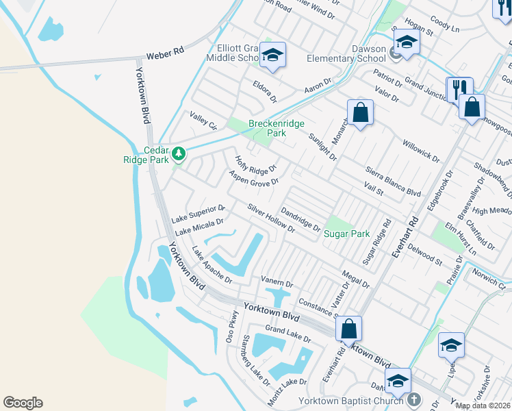 map of restaurants, bars, coffee shops, grocery stores, and more near 4426 Silver Hollow Drive in Corpus Christi