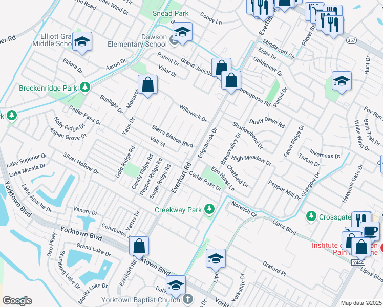map of restaurants, bars, coffee shops, grocery stores, and more near 3 Everhart Road in Corpus Christi