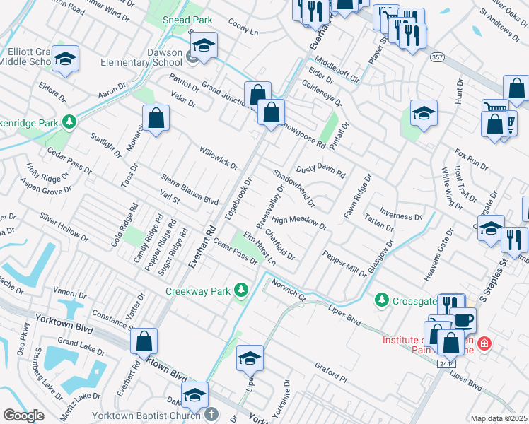 map of restaurants, bars, coffee shops, grocery stores, and more near 4901 High Meadow Drive in Corpus Christi
