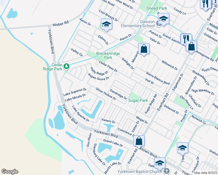 map of restaurants, bars, coffee shops, grocery stores, and more near 7313 Ridge Creek Drive in Corpus Christi