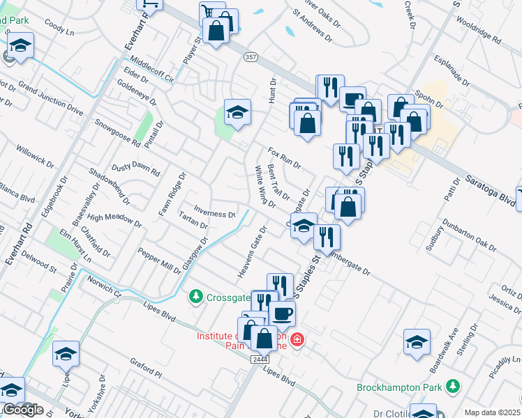 map of restaurants, bars, coffee shops, grocery stores, and more near 6701 Northgate Drive in Corpus Christi