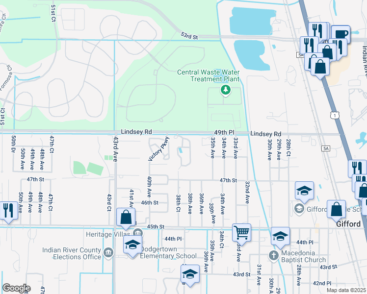 map of restaurants, bars, coffee shops, grocery stores, and more near 4815 38th Circle in Vero Beach