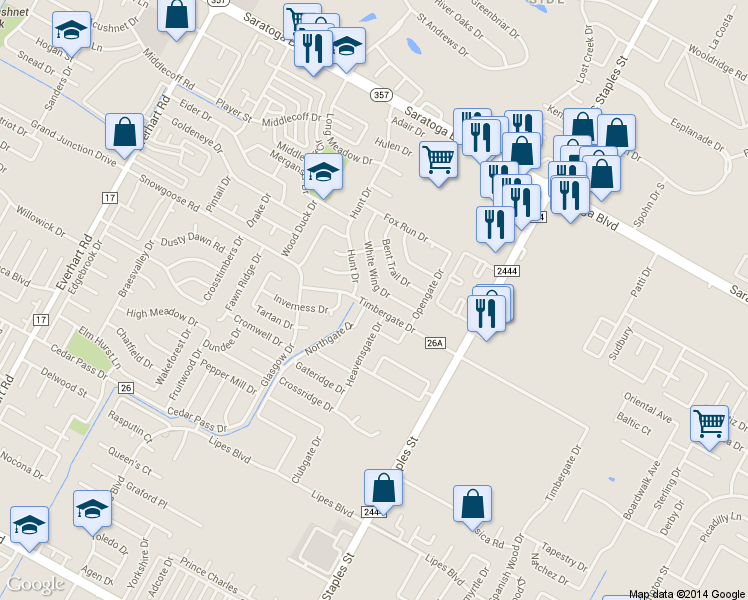map of restaurants, bars, coffee shops, grocery stores, and more near 6701 Northgate Drive in Corpus Christi