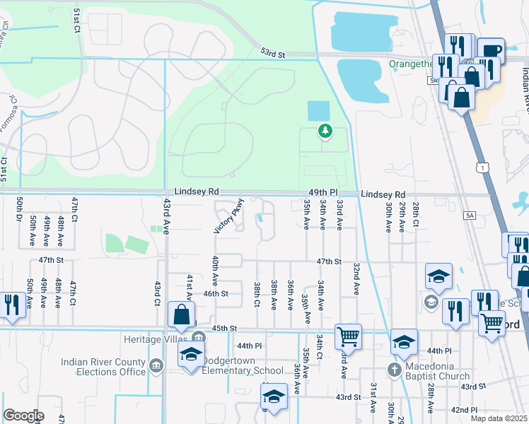 map of restaurants, bars, coffee shops, grocery stores, and more near 4795 38th Circle in Vero Beach