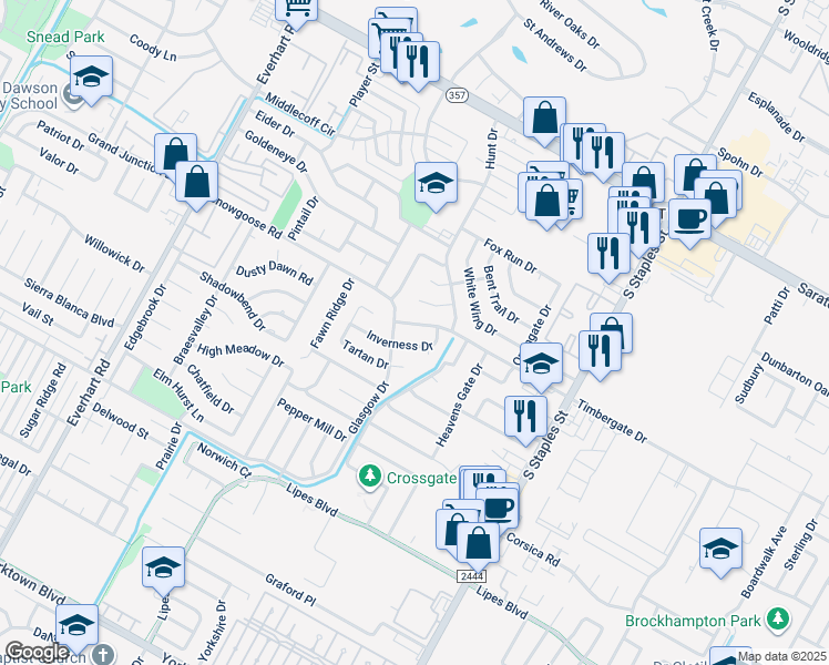 map of restaurants, bars, coffee shops, grocery stores, and more near 5313 Timbergate Drive in Corpus Christi