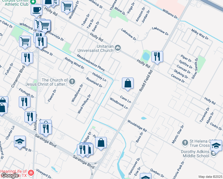 map of restaurants, bars, coffee shops, grocery stores, and more near 7103 Cano Lane in Corpus Christi
