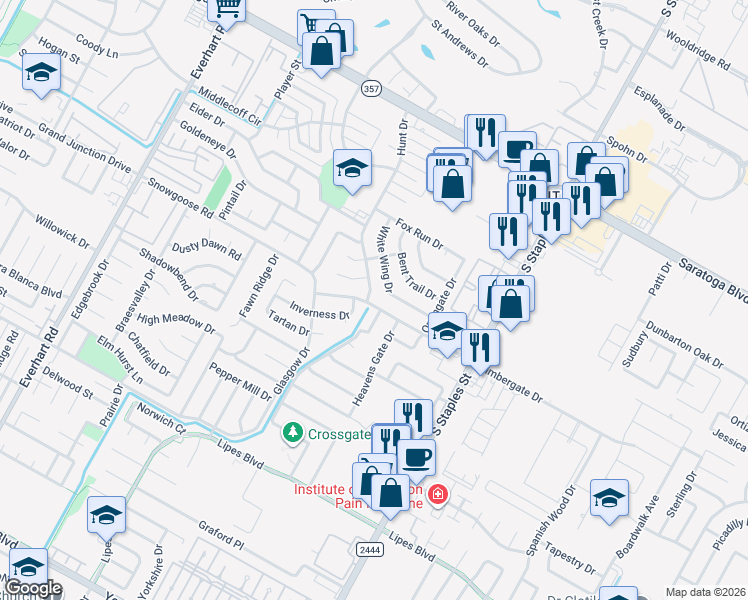 map of restaurants, bars, coffee shops, grocery stores, and more near 6701 Northgate Drive in Corpus Christi
