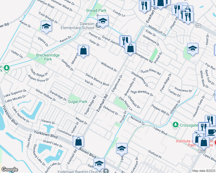 map of restaurants, bars, coffee shops, grocery stores, and more near 3 Everhart Road in Corpus Christi