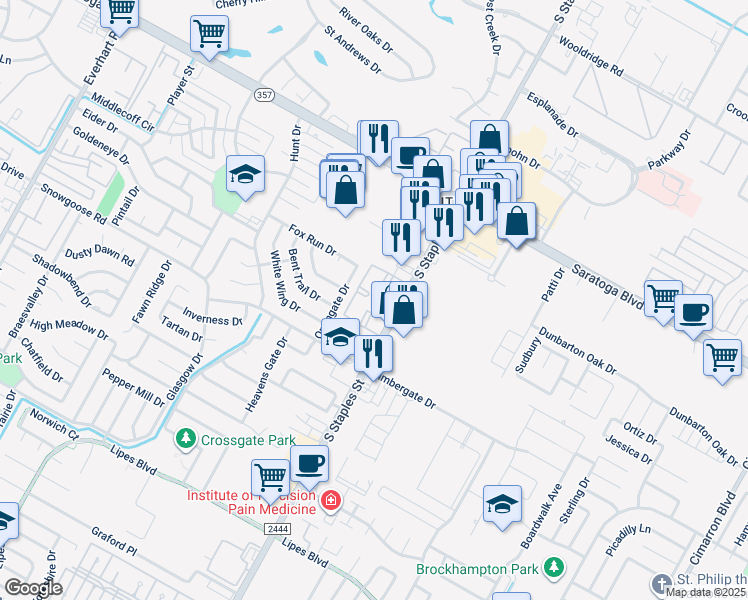 map of restaurants, bars, coffee shops, grocery stores, and more near 6606 Opengate Drive in Corpus Christi