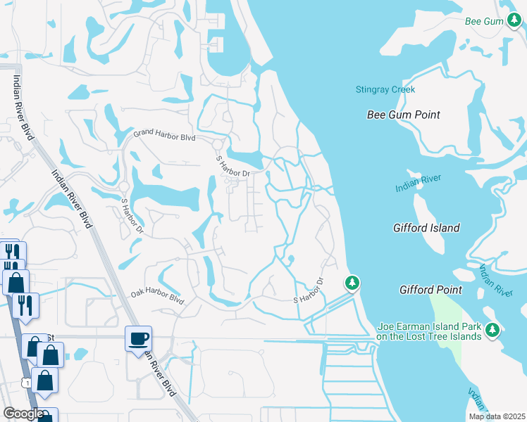 map of restaurants, bars, coffee shops, grocery stores, and more near 4914 Wood Duck Circle in Vero Beach