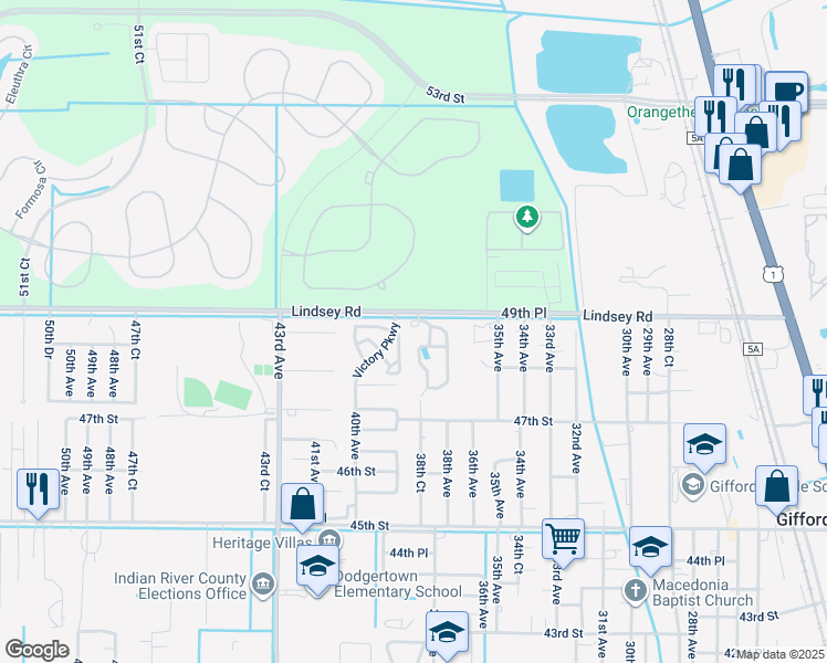 map of restaurants, bars, coffee shops, grocery stores, and more near 4895 38th Circle in Vero Beach