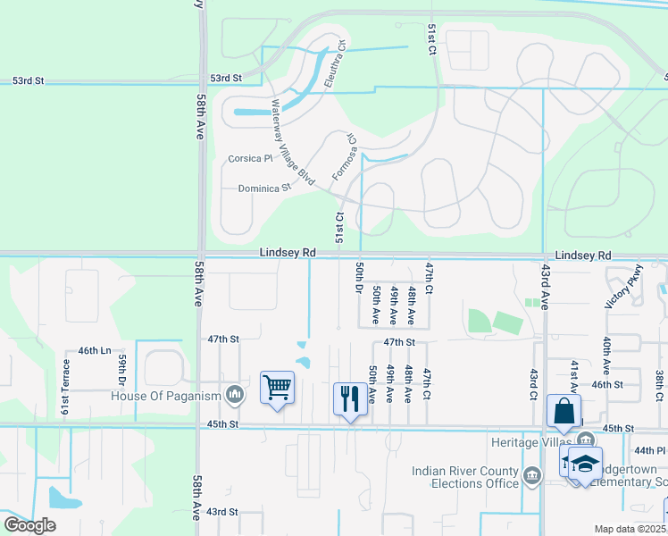 map of restaurants, bars, coffee shops, grocery stores, and more near 4855 51st Court in Vero Beach