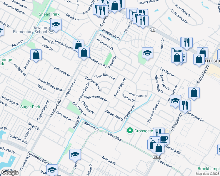 map of restaurants, bars, coffee shops, grocery stores, and more near 4930 Creekbend Road in Corpus Christi