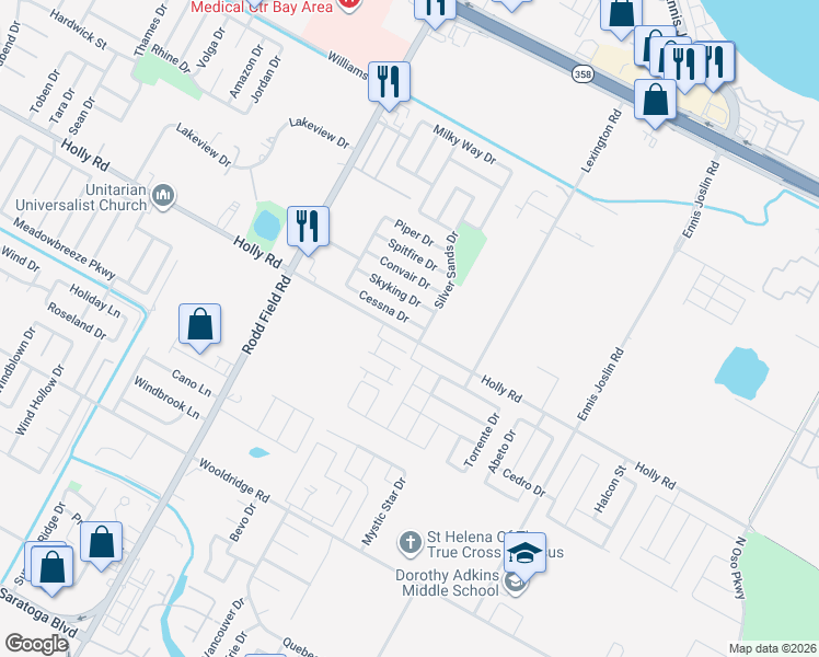 map of restaurants, bars, coffee shops, grocery stores, and more near 7462 Cessna Drive in Corpus Christi