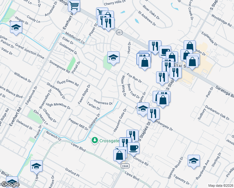 map of restaurants, bars, coffee shops, grocery stores, and more near 6722 Hunt Drive in Corpus Christi