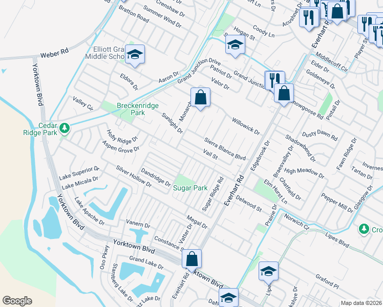 map of restaurants, bars, coffee shops, grocery stores, and more near 4625 Vail Street in Corpus Christi