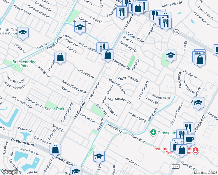 map of restaurants, bars, coffee shops, grocery stores, and more near 4825 Sweet Briar Circle in Corpus Christi